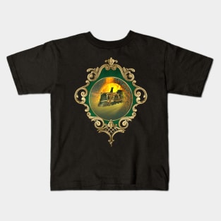 Awesome steampunk train comes through a gate Kids T-Shirt